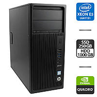 Робоча станція HP Z240 Workstation Tower / Intel Xeon E3-1280 v5 (4 (8) ядра по 3.7 - 4.0 GHz) / 8 GB DDR4 / 250 GB SSD + 1000 GB