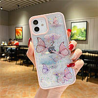 Панель чохол для Apple iPhone 14 Pro Max Метелики з блискітками Pink