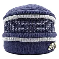Женская зимняя шапка двойная теплая с красивым узором Lirus Эстер Джинс