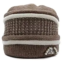 Женская зимняя шапка двойная теплая с красивым узором Lirus Эстер Темно-бежевый