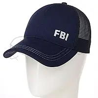 Бейсболка сетка с брендовой вишывкой на липучке-регуляторе унисекс FBI BSH19757 Темносиний-синий