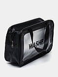 Жіноча косметичка WASHBAG органайзер з двома ручками середня чорна, фото 11