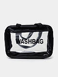 Жіноча косметичка WASHBAG органайзер з двома ручками велика чорна, фото 11