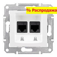 Розетка RJ45 cat.5e UTP компьютерная Schneider Sedna SDN4400121 cетевая, двойная для интернета белая