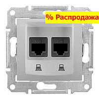 Розетка RJ45 cat.5e UTP компьютерная Schneider Sedna SDN4400160 cетевая, двойная для интернета алюминий