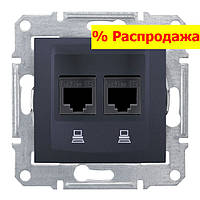 Розетка RJ45 cat.5e UTP комп'ютерна Schneider Sedna SDN4400170 мережева, подвійна для інтернету антрацит