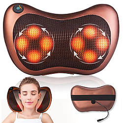 Масажна подушка MASSAGE PILLOW QY-8028 (8 роликів) з підігрівом для шиї та спини універсальна Коричнева