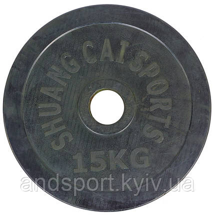 Диски для штанги обгумовані SHUANG CAI SPORTS ТА-1448-15 52мм 15кг чорний Код TA-1448-15B, фото 2