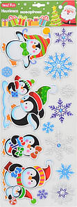 Новорічні наліпки на вікна Yes! Fun 50х20 см об'ємні Пінгвіни