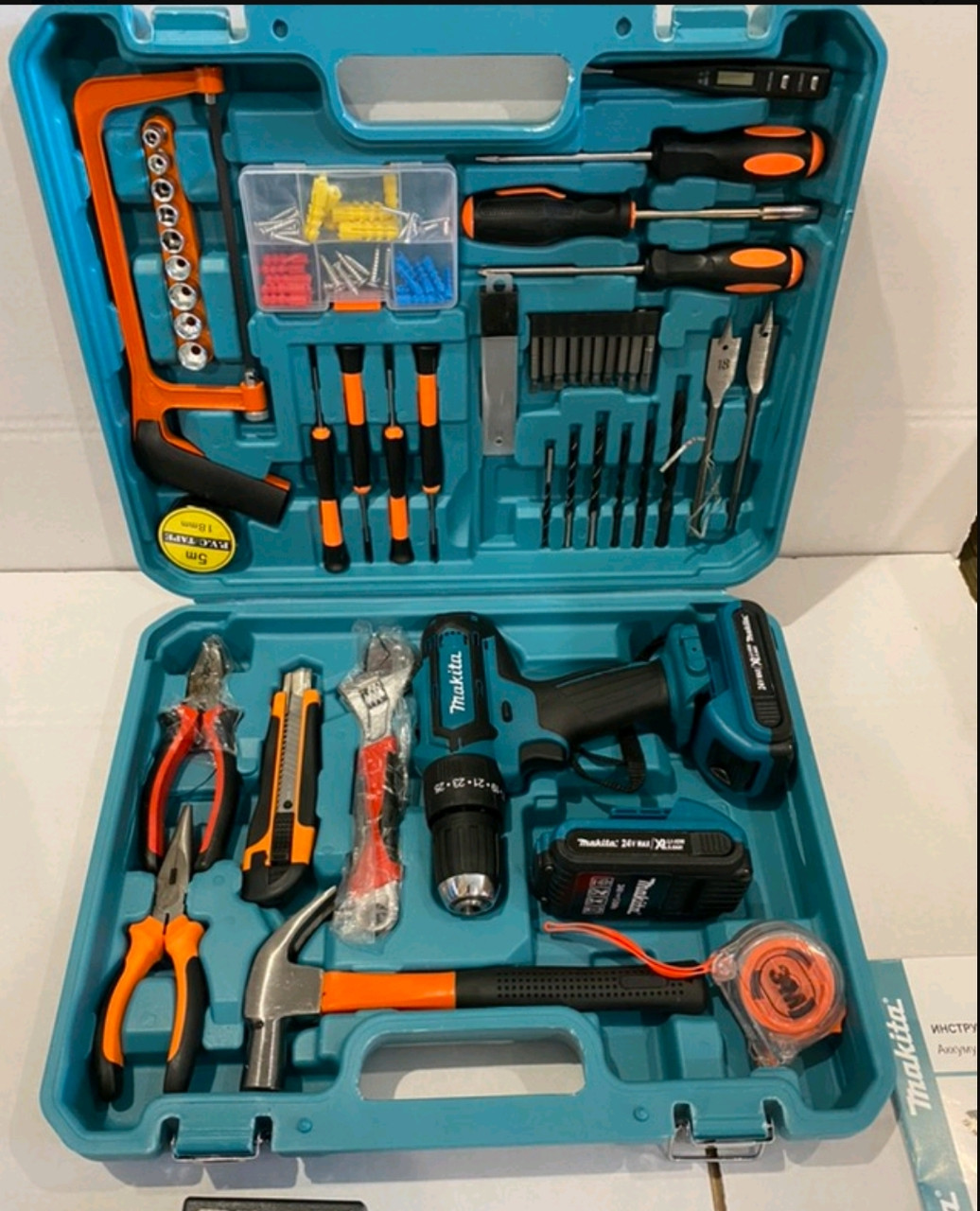 Ударний акумуляторний шурупокрут Makita DF550DWE (24V 5A/h Li-Ion) з великим набором інструментів Макіта, фото 1