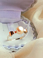 Бантик срібний перстень із золотом перлів