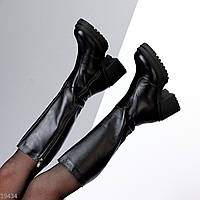 Черные кожаные сапоги натуральная кожа еврозима удобный каблук