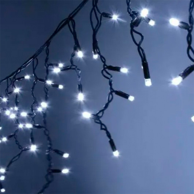 Новорічна гірлянда LED 100 3.3Line Short Curtain W2 <unk> Бурульки/Бахрома <unk> Білий 10M <unk> Ул.соїд Чорний
