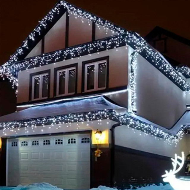 Новорічна гірлянда LED 200 3.3Line Short Curtain W2 | Бурульки/Бахрома | Білий 10M | Ул.+соїд Чорний