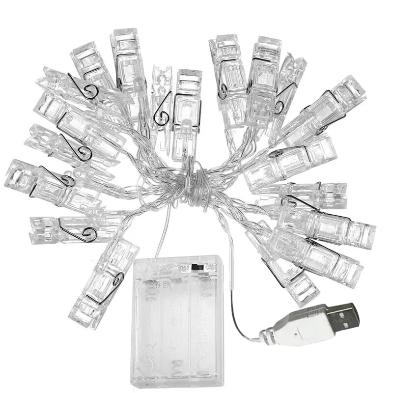 Светодиодная LED гирлянда USB 3м с прищепками для фото 20шт | Белый холодный свет - фото 7 - id-p2000598056