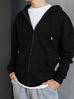 Мужское худи на молнии (черное) молодежная спортивная теплая кофта с капюшоном для парней А1409/1 BLACK