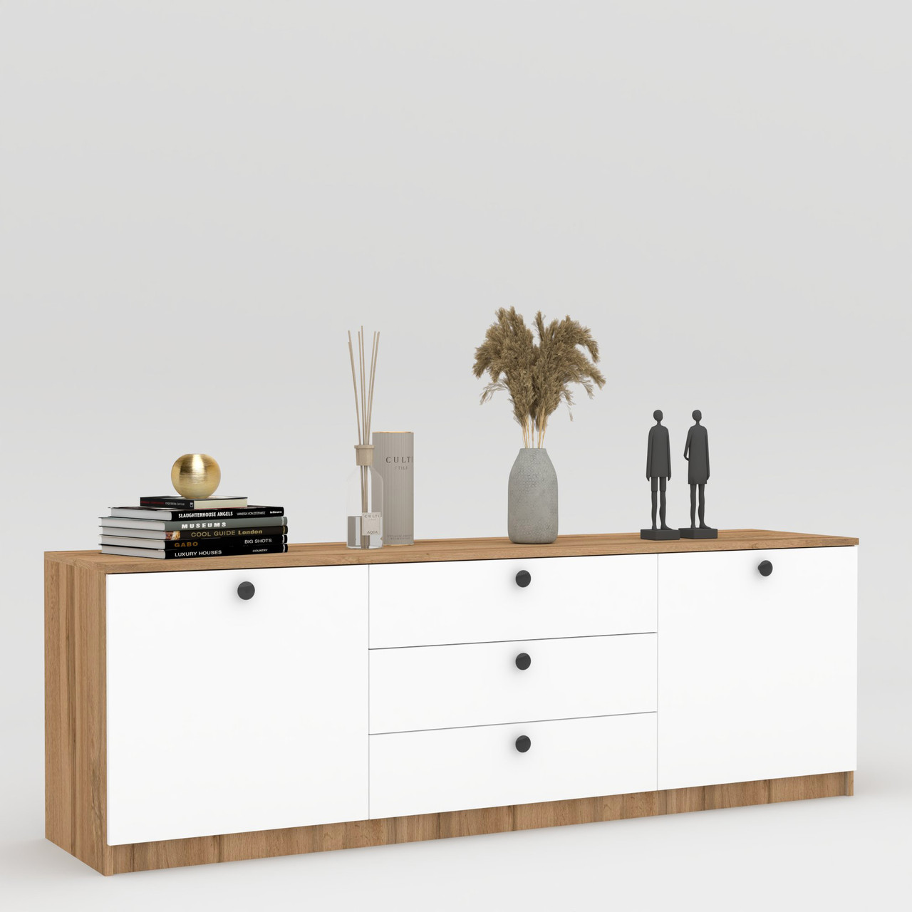 Комод Макс з шухлядами і тумбами 600х1800х420 мм Дуб Тахо/Білий, фото 1