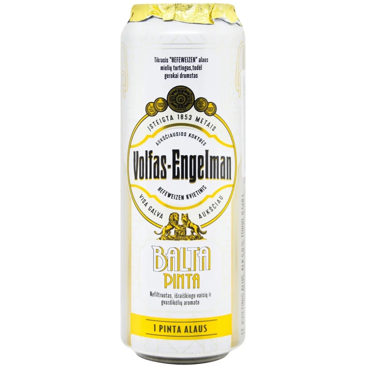 Пиво светлое нефильтрованное Volfas Engelman Balta Pinta 5.0% 0.568л Литва - фото 1 - id-p2000607673