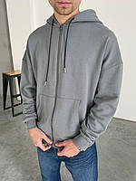 Мужское худи на молнии (серое) молодежная спортивная теплая кофта с капюшоном для парней А1409/1 GREY