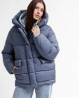 Зимняя короткая актуальная теплая женская куртка пуховик оверсайз на екопухе X-Woyz джинс