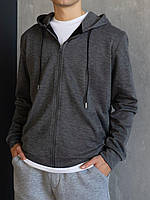 Мужское худи на молнии (серый меланж) молодежная спортивная теплая с капюшоном для парней А1409/1 GREY/GREY