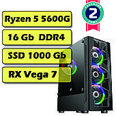 Ігровий комп'ютер/ПК AMD Ryzen 5 5600G 6 x 3.9 GHz / 16 Gb DDR4 / SSD 1000 Gb / Vega 7 / 600 W)