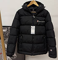 Куртка мужская зимняя Champion теплая дутая пуховик с капюшоном Турция черная. Живое фото. Чоловіча куртка