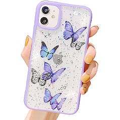 Чохол для Apple iPhone 15 Pro Alitek Метелики з блискітками Purple