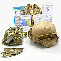 Каска шлем кевларовая военная тактическая Производство Украина ОБЕРІГ F2(песочный)клас 1 ДСТУ NIJ IIIa+ кавер