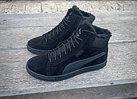 Чоловічі зимові черевики замшеві чорного кольору на хутрі