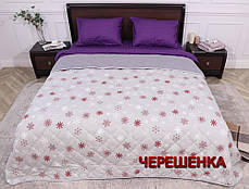 Новорічна Євро максі стьобане покривало 240х215 см байка / мікрофібра світло-сіре зі сніжинками, фото 2