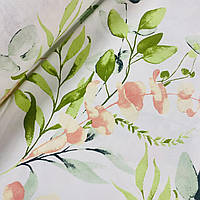 Фланелевая ткань крупные пудровые цветы с зелеными веточками (шир. 2,4 м) (FL-N-0370)