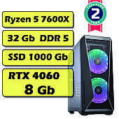 Ігровий комп'ютер/ПК AMD AMD Ryzen 5 7600X  (6 x 5.3 GHz) / 32Gb DDR 5 / SSD 1000 Gb / RTX 4060 8Gb