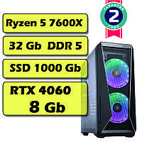 Игровой компьютер / ПК AMD Ryzen 5 7600X (6 x 5.3 GHz) / 32Gb DDR 5 / SSD 1000 Gb / RTX 4060 8Gb