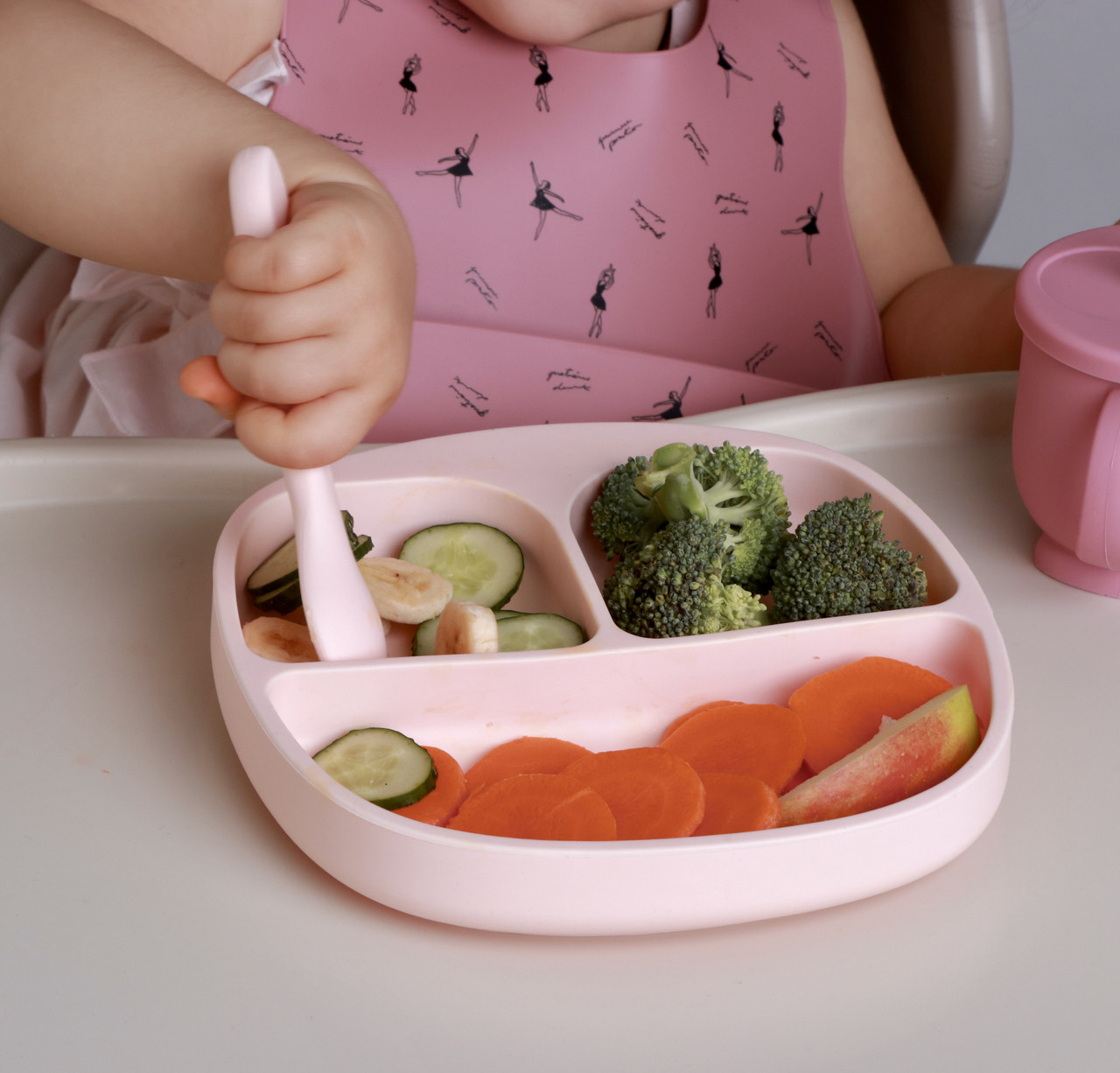 Тарілка дитяча силіконова секційна на присосці (baby PINK), посуд для дітей силіконовий
