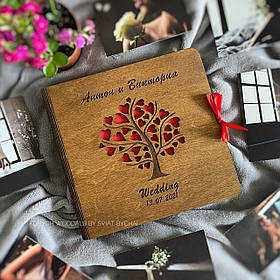 Фотоальбом з дерева з вашим написом на обкладинці - подарунок на річницю, весілля, ювілей