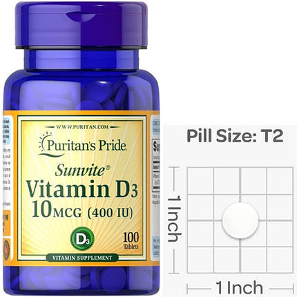 Вітамін Д3 Puritan's Pride Vitamin D3 400 IU 100 таблеток, фото 3