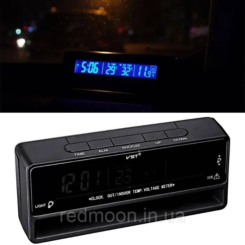 Автомобильные часы з термометром и вольтметром VST-7010V / Электронные авточасы с LED подсветкой - фото 2 - id-p2000637399