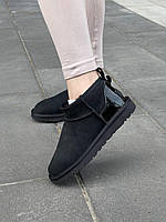 Модные женские Угги ЗИМА. Стильные угги женские Ugg Ultra Mini Black Lacquer.