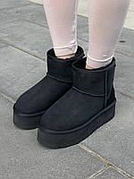 Ugg Mini Platform Black Молодежные угги женские. Модные женские Угги ЗИМА.