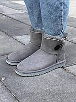 Ugg Mini Bailey Button Grey Красивые угги женские. Стильные женские Угги с пуговкой.