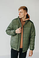 Мужская осенне-зимняя куртка оливкового цвета до -10 / Легкая зимняя куртка с флисом M