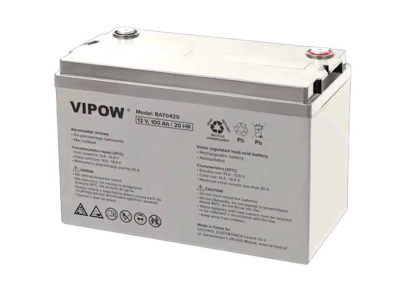 Акумулятор Vipow гелевий для ДБЖ та інверторів 12V 100Ah BAT0420