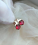 Срібні сережки із золотом малинового кольору каміння, фото 4