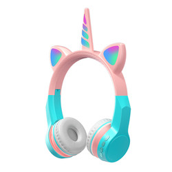 Бездротові Bluetooth навушники з вушками та рогом Однорога Wireless Headphone CXT 8M Навушники з карткою пам'яті