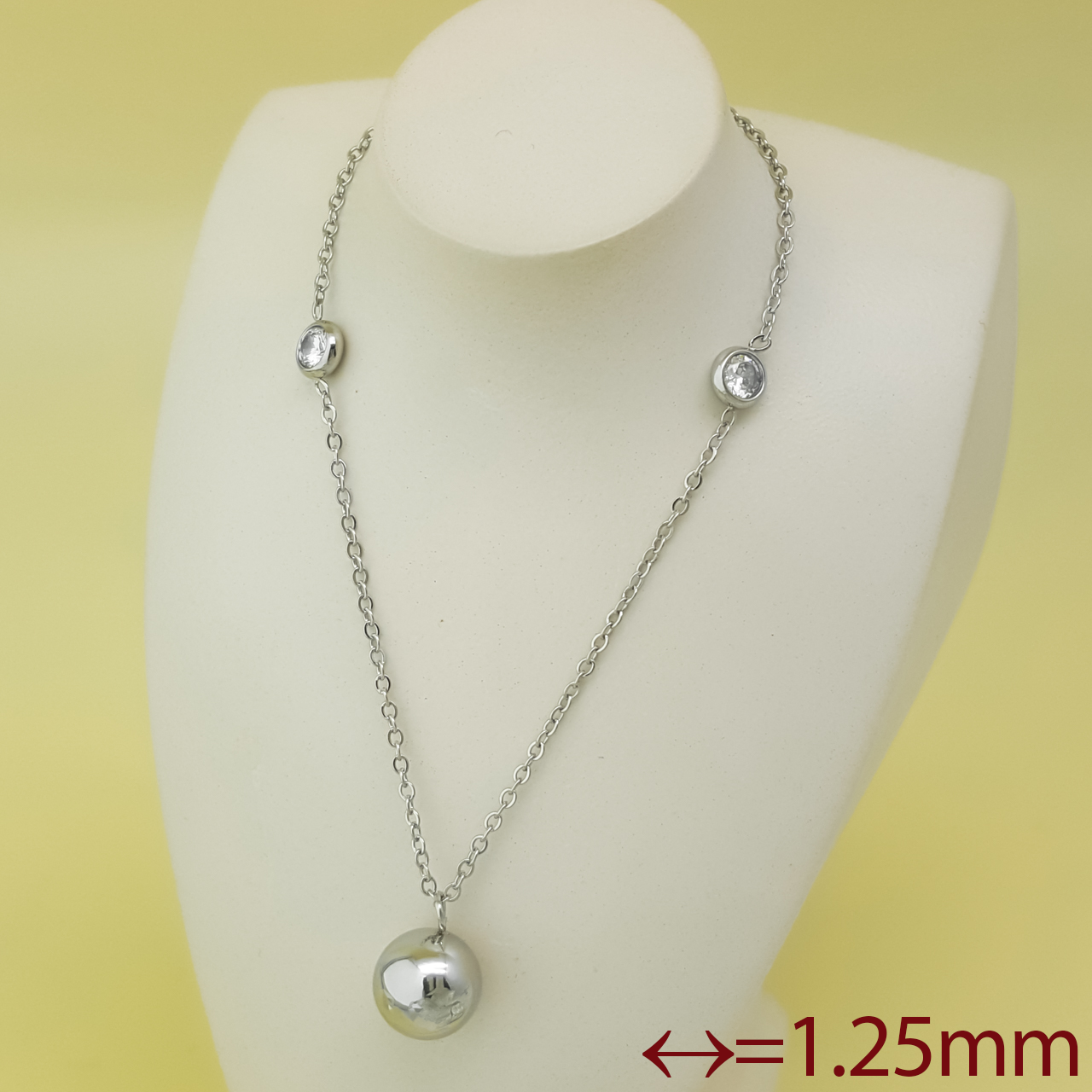 Підвіска "Глянцева Куля" з цирконієм, 43-48, stainless steel, медсплав Xuping, родій, фото 1