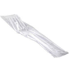 Вилка одноразова , пластик, прозора, в індивідуальній упаковці, 16 см