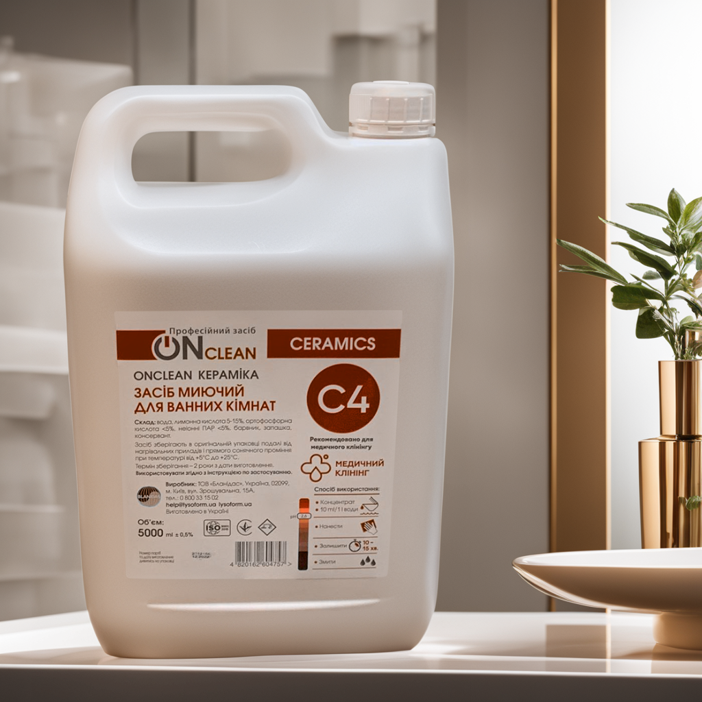 Засіб для миття сантехніки, керамічних поверхонь, плитки Onclean,засоби для чищення кахлю раковин 5 л, фото 1