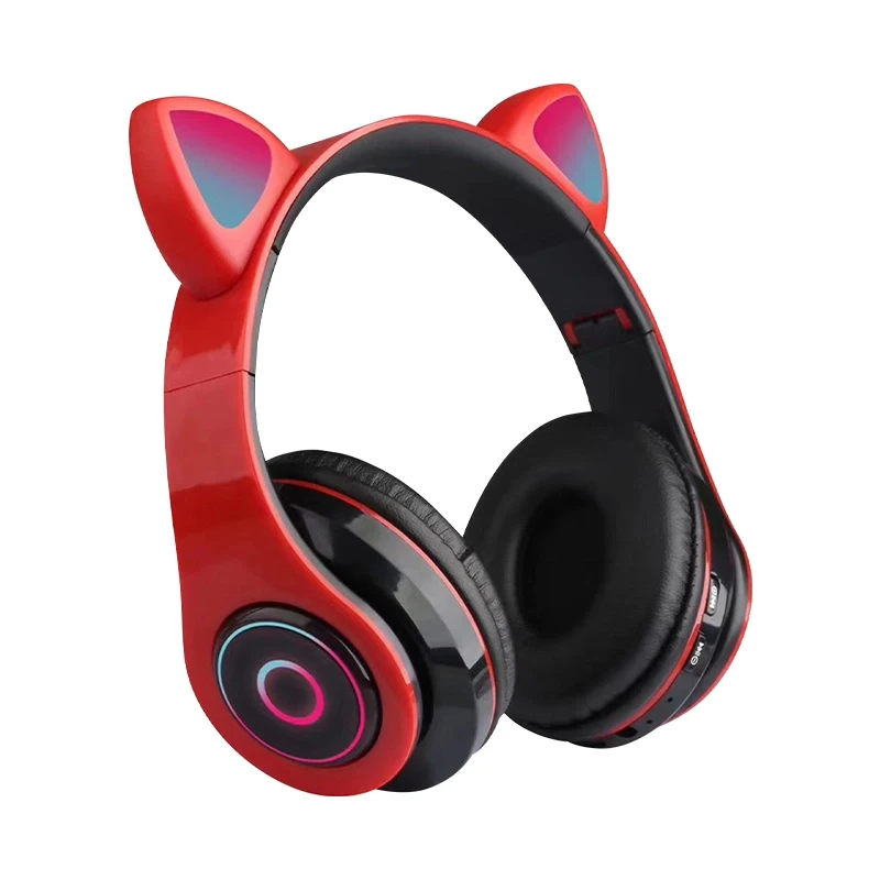 Наушники беспроводные Bluetooth со светящимися кошачьими ушками Wireless Headphone CXT-B39 Красный - фото 1 - id-p2000735998