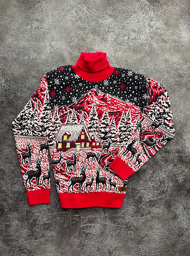 Новогодний свитер женский с оленями под горло шерстяной, рождественская ...